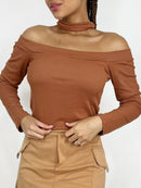 Cropped Feminino em Ribana Manga Longa Costa Única com Gola Laiara Ref. 915