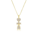COLAR COM MENINA E CORAÇÃO CRAVEJADO CRISTAL (45CM+5CM) BANHO OURO 18K