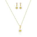 CONJUNTO INFANTIL DE FLORZINHA BRANCA - BANHO OURO 18K