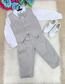 Conjunto Miss Cherry Social Leonardo Colete Cinza Claro