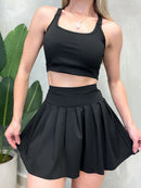 Conjunto Fitness em Poliamida Top Nadador e Shorts Saia Plissado Camila Ref. 1611