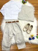 Conjunto Social Pajem Calça Colete Bege e Camisa Branca
