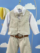 Conjunto Social Pajem Calça Colete Bege e Camisa Branca