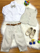 Conjunto Social Pajem Calça Colete Bege e Camisa Branca