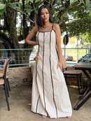 Vestido Longo em Alfaiataria Sensoriale Bicolor de Alça com Amarração Rafaela Ref. 1628