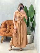 Vestido Longo em Alfaiataria Sensoriale com Botões e Amarração Juliete Ref. 1658