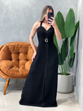 Vestido Longo em Alfaiataria Sensoriale de Alça com Fenda Edvania Ref. 1629