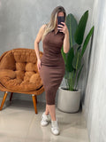 Vestido Midi em Ribana Regata de Gola com Zíper Graziela Ref. 1692