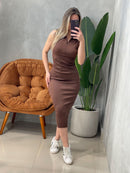 Vestido Midi em Ribana Regata de Gola com Zíper Graziela Ref. 1692