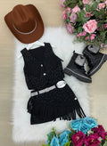 Kit Conjunto Blogueirinha Boiadeira Maraisa Jeans Preto + Chapeu