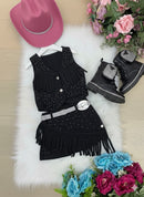 Kit Conjunto Blogueirinha Boiadeira Maraisa Jeans Preto + Chapeu