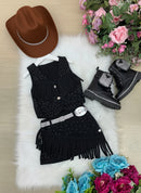 Kit Conjunto Blogueirinha Boiadeira Maraisa Jeans Preto + Chapeu