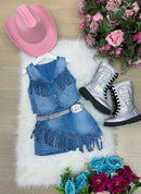 Kit Conjunto Blogueirinha Boiadeira Jeans + Chapéu