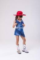 Kit Conjunto Blogueirinha Boiadeira Jeans + Chapéu