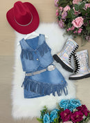 Kit Conjunto Blogueirinha Boiadeira Jeans + Chapéu