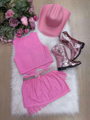 Kit Conjunto Blogueirinha Boiadeira Jeans Rosa + Chapéu