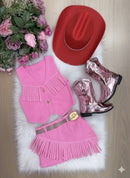 Kit Conjunto Blogueirinha Boiadeira Jeans Rosa + Chapéu