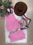 Kit Conjunto Blogueirinha Boiadeira Jeans Rosa + Chapéu