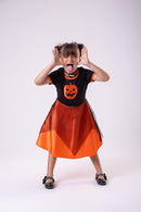 Fantasia Halloween Menina Bruxinha Abóbora Laranja