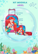 Kit Mochila Rodinhas + Lancheira + Estojo A Pequena Sereia Ariel