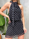 Vestido Curto em Tule Poá Frente Única com Amarração Layla Ref. 1741
