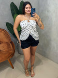 Blusa em Tule Poá de Babado com Amarração Driely Ref. 1672