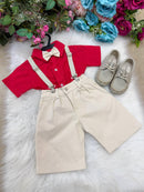 Conjunto Miss Cherry Henry Vermelho Suspensorio Bege