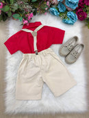 Conjunto Miss Cherry Henry Vermelho Suspensorio Bege