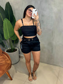 Conjunto em Alfaiataria Cropped de Alça e Shorts com Cinto Anieli Ref. 1743