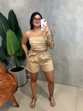 Conjunto em Alfaiataria Cropped de Alça e Shorts com Cinto Anieli Ref. 1743