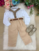 Conjunto Meninos Miss Cherry Rafael Suspensorio Caramelo-Beige