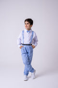 Conjunto Meninos Miss Cherry Leo Suspensorio Azul Claro