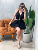 Conjunto em Crepinho Blusa Gola Boba e Shorts Saia Beatriz Ref. 1774