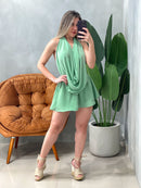 Conjunto em Crepinho Blusa Gola Boba e Shorts Saia Beatriz Ref. 1774