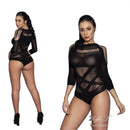 Body sensual manga longa sem decote com detalhes vazados em toda a peça - YAFFA Lingerie