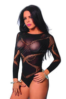 Body sensual de manga longa sem decote e com detalhes em toda a peça - YAFFA Lingerie
