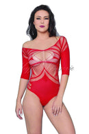 Body sensual vermelho com mangas e detalhes na parte superior da peça - YAFFA Lingerie
