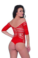 Body sensual vermelho com mangas e detalhes na parte superior da peça - YAFFA Lingerie