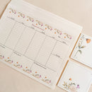 KIT Planner de Mesa Semanal + Bloquinho de Recado | FLORES DA PRIMAVERA Papel: Marfim