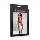 Body Sensual Atrevida Arrastão e Renda Preto Cinta-Liga e Meia Calça 7/8 - Eva Intimate