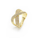 Anel X Banhado a Ouro 18k Cravejada Micro Zircônias Cristal