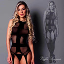Macacão estilo arrastão sem mangas com detalhes em tiras - YAFFA Lingerie