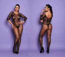 Macacão com mangas 3/4 estilo arrastão e detalhes rendados - YAFFA Lingerie