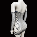 Vestido Fishnet com Mangas Longas, Tecido de Alta Elasticidade, Cor Sólida, Malha em Poliamida