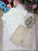 Conjunto Meninos Lucas Henrique Banana Club Shorts Linho Camisa Off