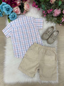 Conjunto Meninos Lucas Banana Club Shorts Linho Camisa Xadrez