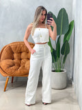 Conjunto em Alfaiataria Calça Pantalona e Cropped Bianca Ref. 1789