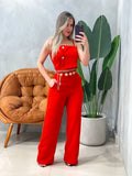 Conjunto em Alfaiataria Calça Pantalona e Cropped Bianca Ref. 1789