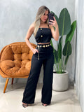 Conjunto em Alfaiataria Calça Pantalona e Cropped Bianca Ref. 1789