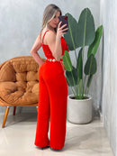 Conjunto em Alfaiataria Calça Pantalona e Cropped Bianca Ref. 1789